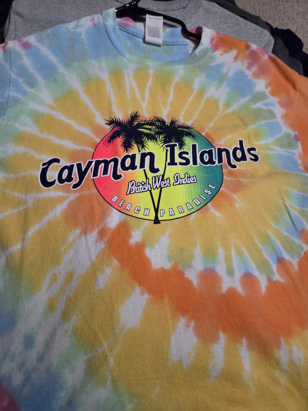 Gildan Cayman Islands Tie-Dye Tee - Orange Yellow Blue Green